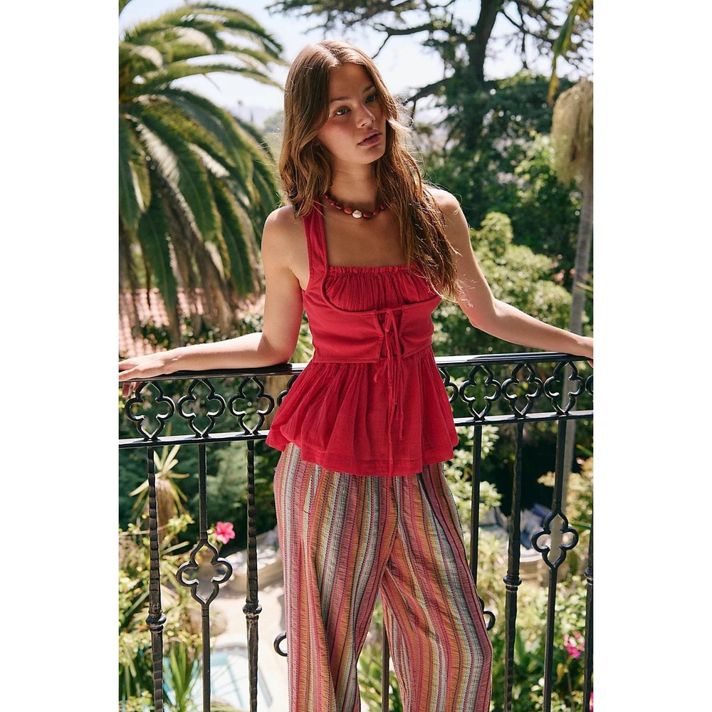 Free People Free-est So Far So Good Tie Front Tank Top Red Large